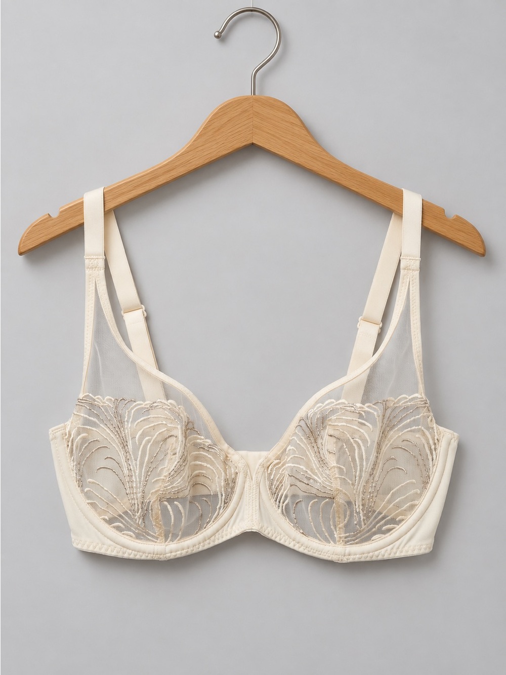 Simone Perele, French Lingerie, Sheer Mesh, Feather Embroidered